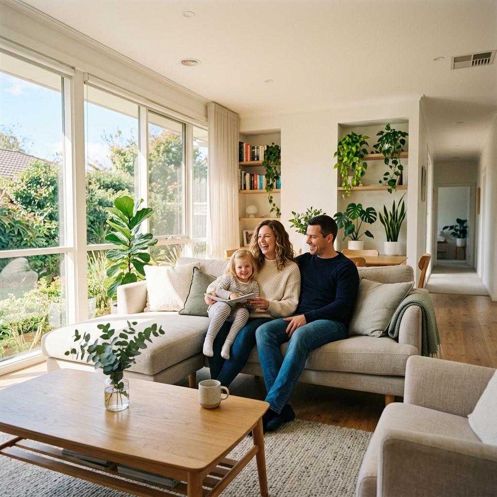 Happy family in a clean, healthy home environment